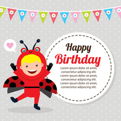 birthday card template with kids in bug costume