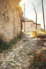 Narrow street in Historic city of Berat in Albania, World Heritage Site by UNESCO
