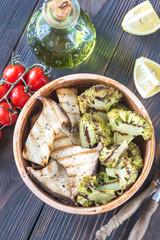 Grilled king oyster mushrooms with broccoli