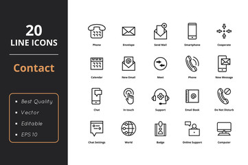 20 thin line contact icons