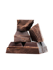 Blocks and pieces  dark chocolate on a white background