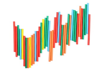Colorful decorative sticks isolated on white background, top view