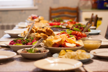 Shot of table full of homemade food at family holiday