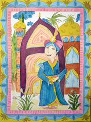 Obraz na płótnie Canvas Aladdin, his castle and magic lamp from the fairytale