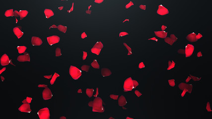 3D render Flying petals of roses with on an black background