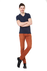 Full body happy young man against isolated white background