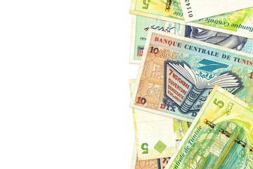 some 5 and 10 tunisian dinar banknote with copyspace