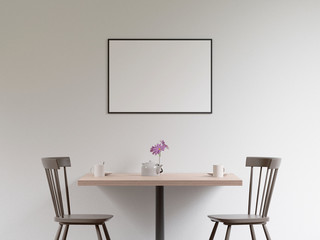 Mockup poster in the cafeteria, 3D render