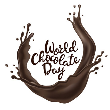 Happy Chocolate Day Background With Melted Chocolate Swirl