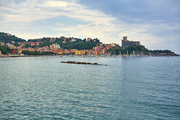 Fototapeta premium Lerici Seascape and Cityscape Cloudy Weather Liguria Italy