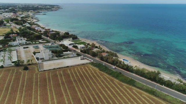 Car drive near the Sea coast in Italy Drone flight 4k