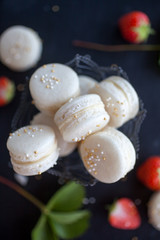 Prosecco macarons with strawberry filling