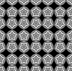 Seamless pattern with a five-pointed stars in a black and white colors