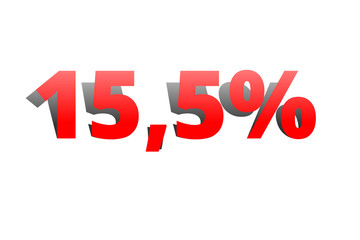 15,5% rote Prozentzahl mit Schatten auf weißem Hintergrund