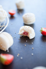 Prosecco macarons with strawberry filling