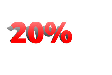 20% rote Prozentzahl mit Schatten auf weißem Hintergrund