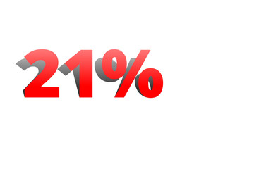 21% rote Prozentzahl mit Schatten auf weißem Hintergrund