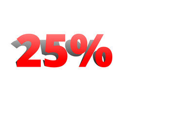 25% rote Prozentzahl mit Schatten auf weißem Hintergrund
