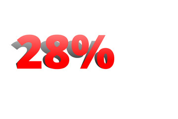 28% rote Prozentzahl mit Schatten auf weißem Hintergrund