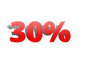 30% rote Prozentzahl mit Schatten auf weißem Hintergrund