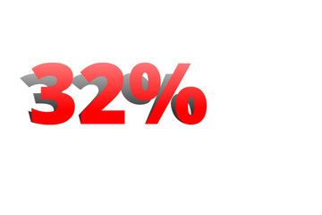 32% rote Prozentzahl mit Schatten auf weißem Hintergrund