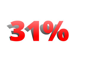 31% rote Prozentzahl mit Schatten auf weißem Hintergrund