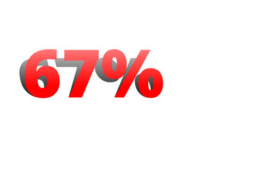67% rote Prozentzahl mit Schatten auf weißem Hintergrund