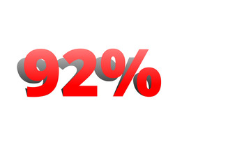 92% rote Prozentzahl mit Schatten auf weißem Hintergrund