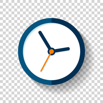 Clock icon in flat style, round timer on on transparent background. Simple business watch. Vector design element for you project