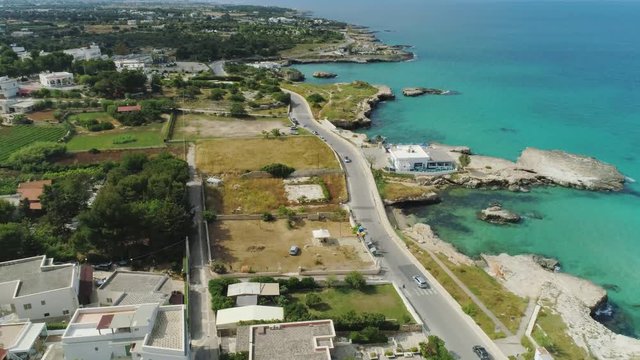 Car drive near the Sea coast in Italy Drone flight 4k