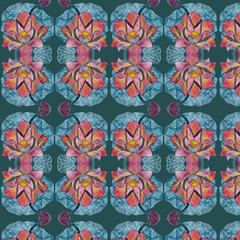 Pattern of watercolor painting of aquatic plants of lotus