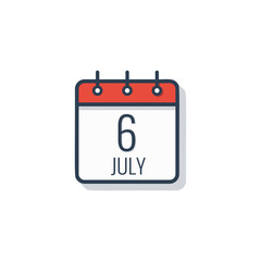 Calendar day icon isolated on white background. July 6.