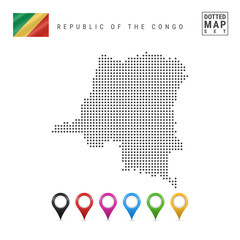 Vector Dotted Map of Republic of the Congo. Simple Silhouette of Republic of the Congo. Republic of the Congo Flag