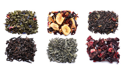 Fototapeta premium Different types of tea on white background
