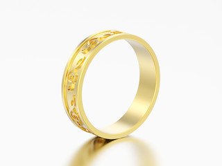 3D illustration gold modern music ring with note treble clef