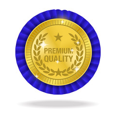 Realistic golden shiny medal premium quality with ribbon flower