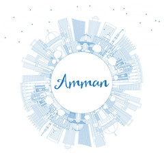 Obraz premium Outline Amman Jordan Skyline with Blue Buildings and Copy Space.
