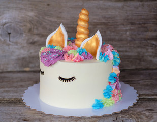 beautiful homemade cake in the form of a unicorn © androsov858