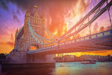 Tower Bridge at London, UK. Selective focus. Vintage tone.