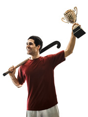 Naklejka premium one caucasian field hockey player man isolated silhouette on white background