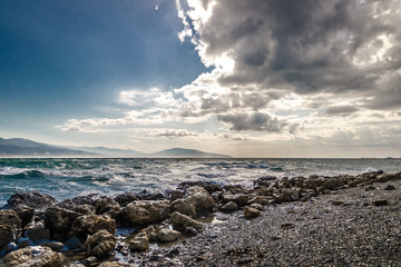 The sea after the storm and the sky full of clouds