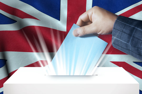 United Kingdom - Voting On Ballot Box With National Flag Background 