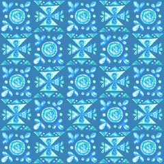 Abstract hand painted geometric watercolor seamless pattern