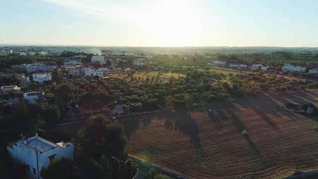 Sunset in Italy Drone flight 4k near Apulia
