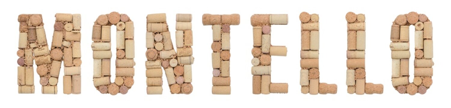 Word Montello made of wine corks Isolated on white background