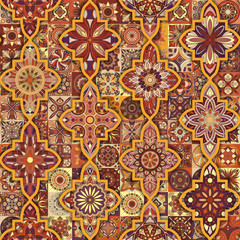Ethnic floral mandala seamless pattern. Colorful mosaic background.