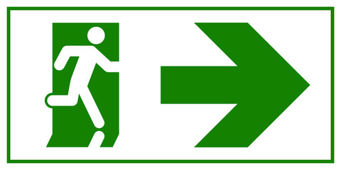 Emergency exit sign. Man running out fire exit - obrazy, fototapety, plakaty