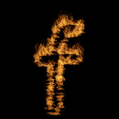 Hot fiery burning flame font made of blazing or raging orange yellow fire isolated on black background. 3D illustration of abstract grungy glowing hell or inferno danger concept energy design