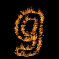 Hot fiery burning flame font made of blazing or raging orange yellow fire isolated on black background. 3D illustration of abstract grungy glowing hell or inferno danger concept energy design