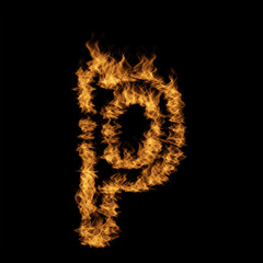 Hot fiery burning flame font made of blazing or raging orange yellow fire isolated on black background. 3D illustration of abstract grungy glowing hell or inferno danger concept energy design
